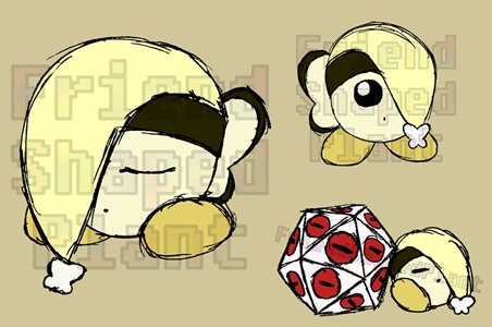Flutter, a pale yellow and black Noddy with wings. There are a few drawings of her awake, asleep, and sleeping next to Miracle Matter.