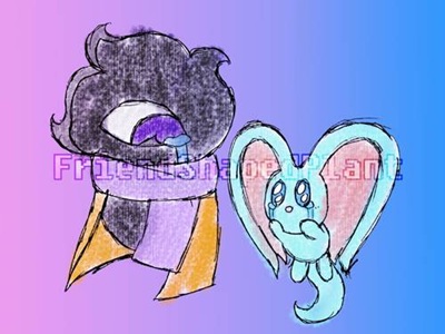 Duana, a Dark Matter OC dressed in a purple scarf and orange cape, and Elfilin from Kirby. Duana is teary eyed while looking at Elfilin, also crying and looking at something off scene with his hands on his cheeks.